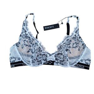 Lounge 34C Luxe Balcony White Black Lace Bra Underwire Floral Mesh